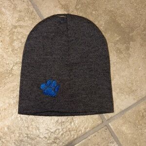 Port and Company Gray Beanie with Blue Paw Print new condition